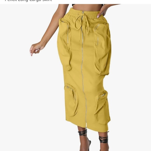 Amazon ebossy Women's Drawstring Stretchy Zipper Multi-Pocket Cargo Skirt Sz XXL - Picture 1 of 5